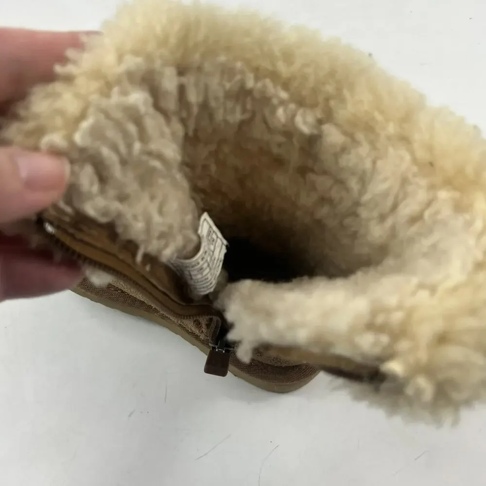 UGG Kids Tacey Boots Toddler Size 8 Brown Suede Shearling Lined Zip Tassel